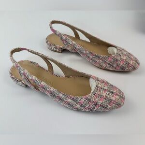 STUART WEITZMAN Womens Pink Plaid Slingback Pearl Block Heel Slip On Flats 11 B